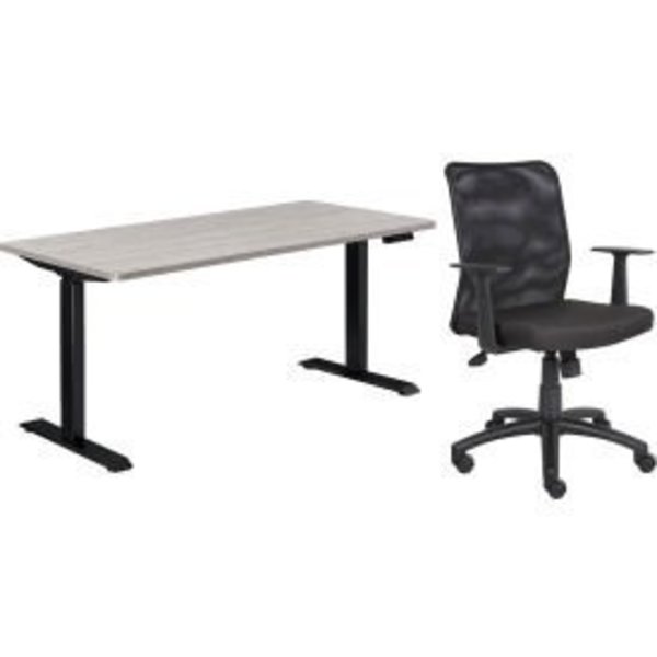 Global Equipment Interion    Height Adjustable Table with Chair Bundle - 60"W x 30"D, Gray W/ Black Base 695780GY-B